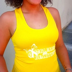 Yellow signature blessed and beautiful ribbed tank